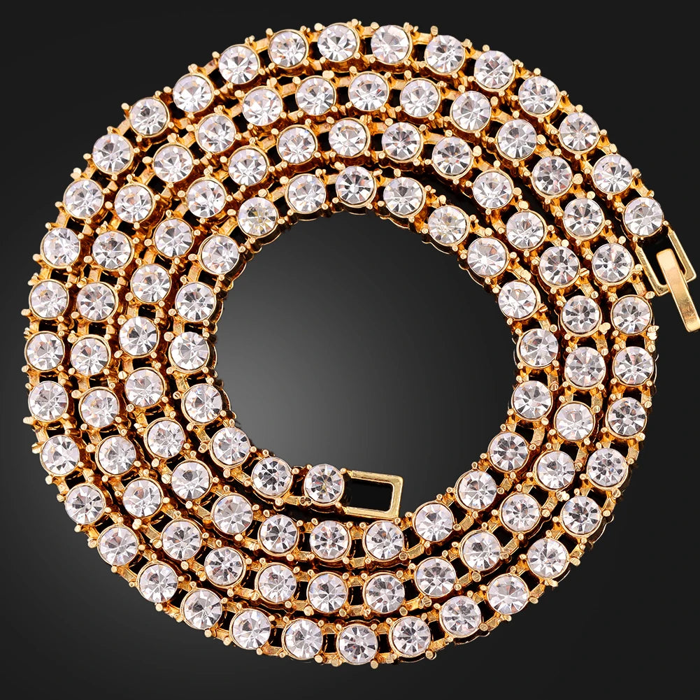 Paved Cuban Link Chain Tennis Necklace Women Men 13/14MM Prong Necklace