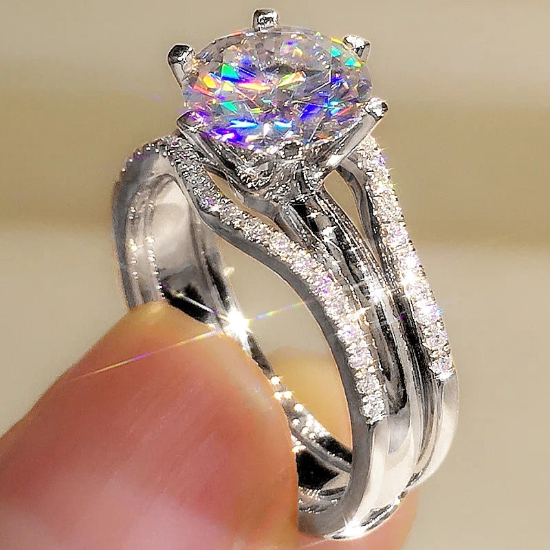 Huitan Unique Rose Gold Color Rings for Women Classic 6 Claws Designed Wedding or Engagement Bands