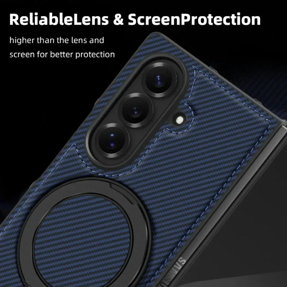 Business Carbon Fiber Texture Magnetic Case for Samsung Galaxy Z Fold 8 Ultra 7 6 5 4 for Magsafe Rotating Stand Protector Cover
