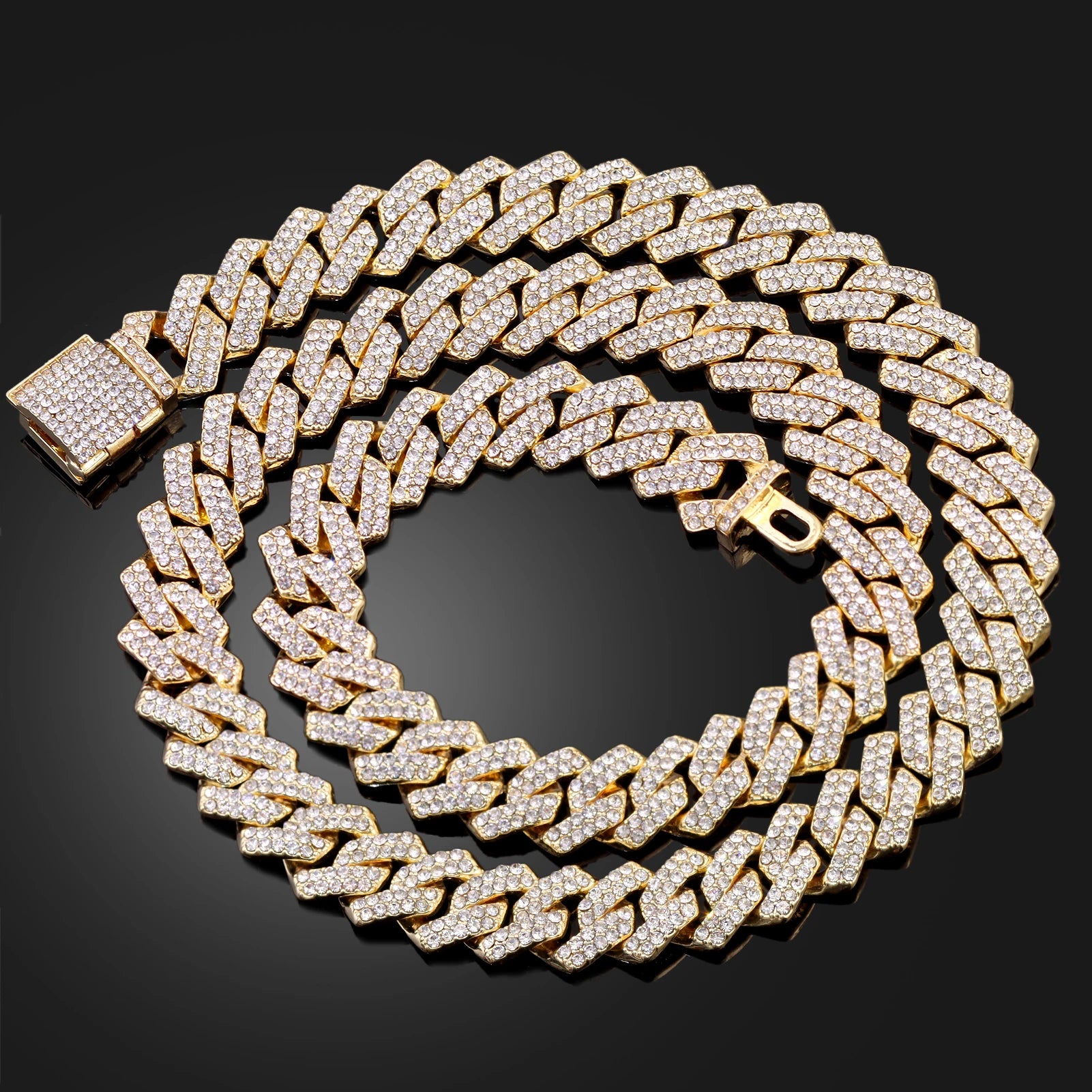 Paved Cuban Link Chain Tennis Necklace Women Men 13/14MM Prong Necklace