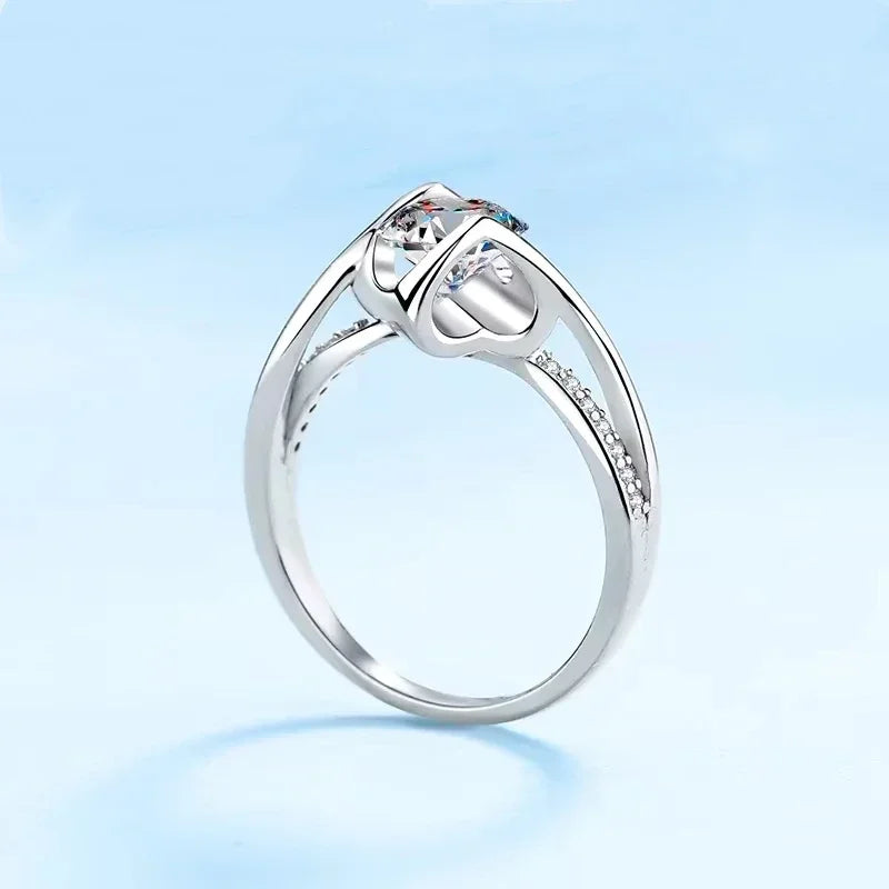 Platinum 1CT- 0.5CT  Rings Girl Angel's Kiss Micro inlaid Diamond Ring Engagement