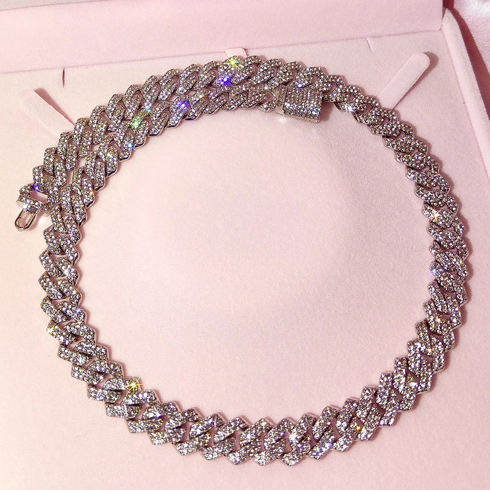 Miami Prong Cuban Link Chain Necklace for Women Gold or Silver2 Row Cuban Choker