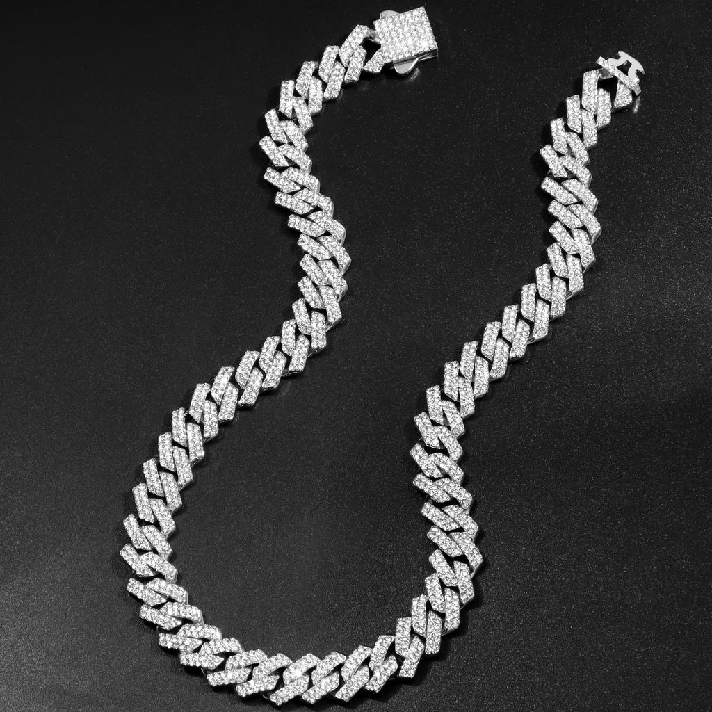 Cuban Link Chain 14MM Prong Diamond Cuban Chain Choker Necklaces for Women or Men
