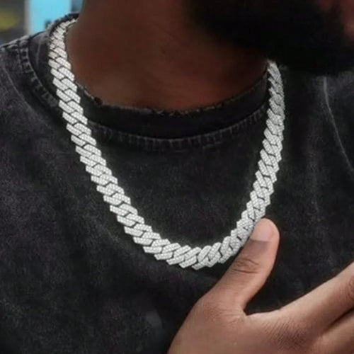 14MM Prong Cuban Link Paved Miami Rhombus Cuban Necklace