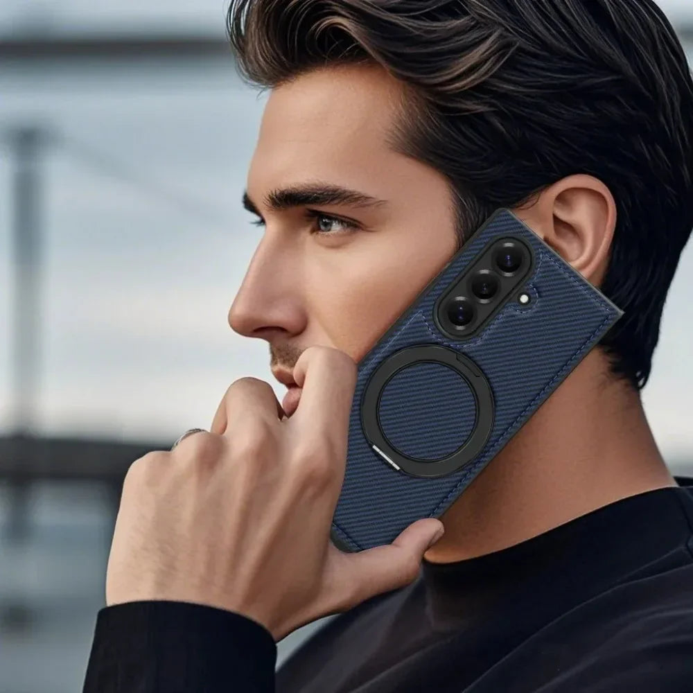 Business Carbon Fiber Texture Magnetic Case for Samsung Galaxy Z Fold 8 Ultra 7 6 5 4 for Magsafe Rotating Stand Protector Cover