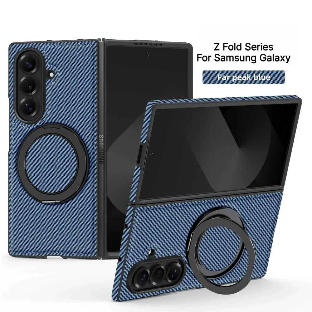 Business Carbon Fiber Texture Magnetic Case for Samsung Galaxy Z Fold 8 Ultra 7 6 5 4 for Magsafe Rotating Stand Protector Cover