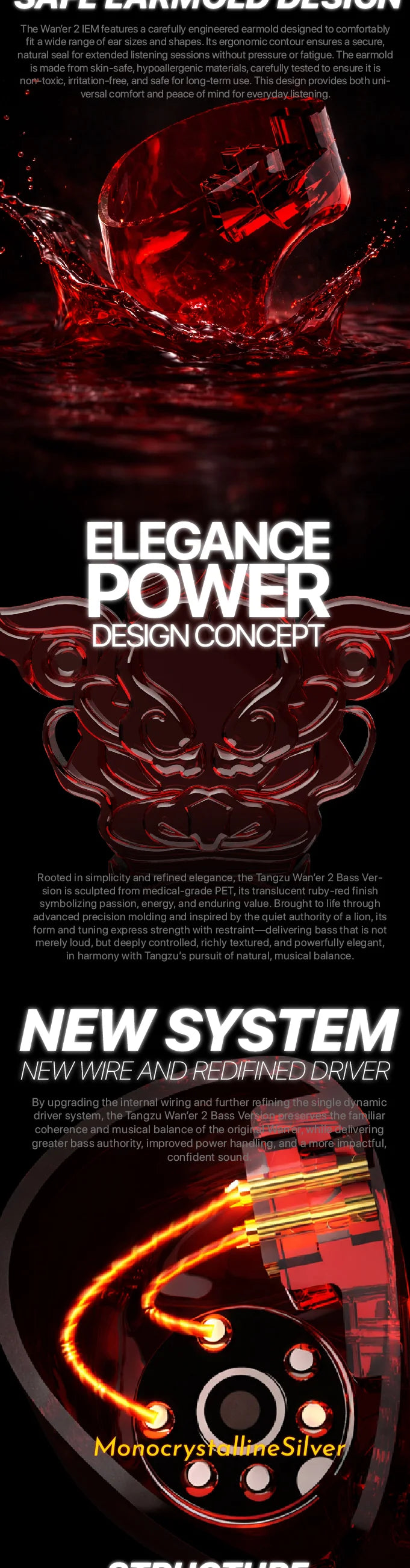 TANGZU WANER SG 2 Red Lion Edition 10mm PET Single Dynamic In-Ear Earphones with Silicone Storage Bag and Sancai Wide Bore