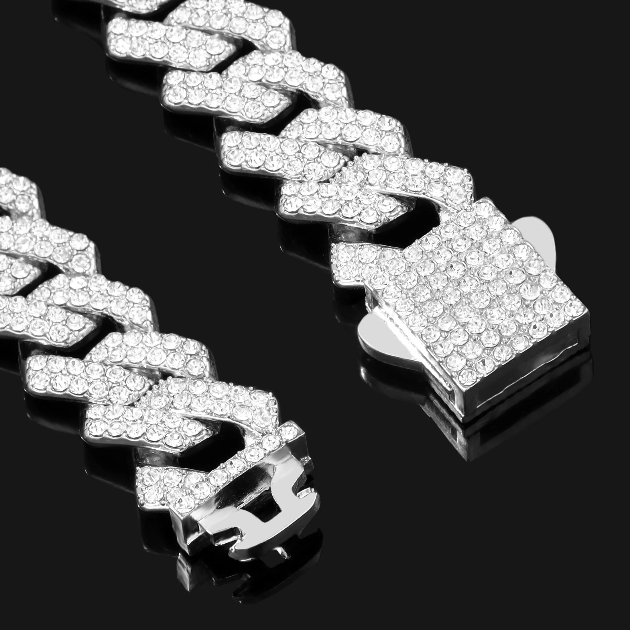 Cuban Link Chain 14MM Prong Diamond Cuban Chain Choker Necklaces for Women or Men