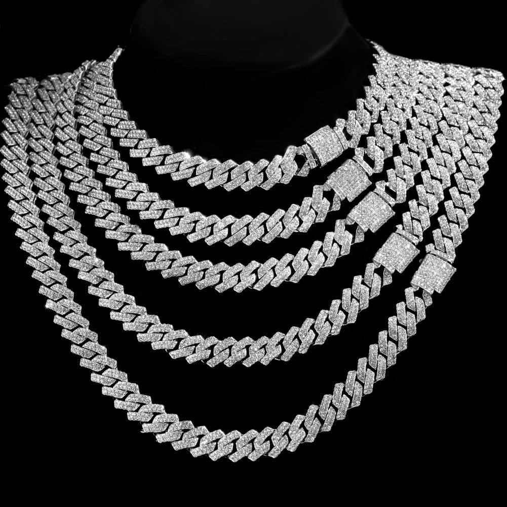 14MM Prong Cuban Link Paved Miami Rhombus Cuban Necklace