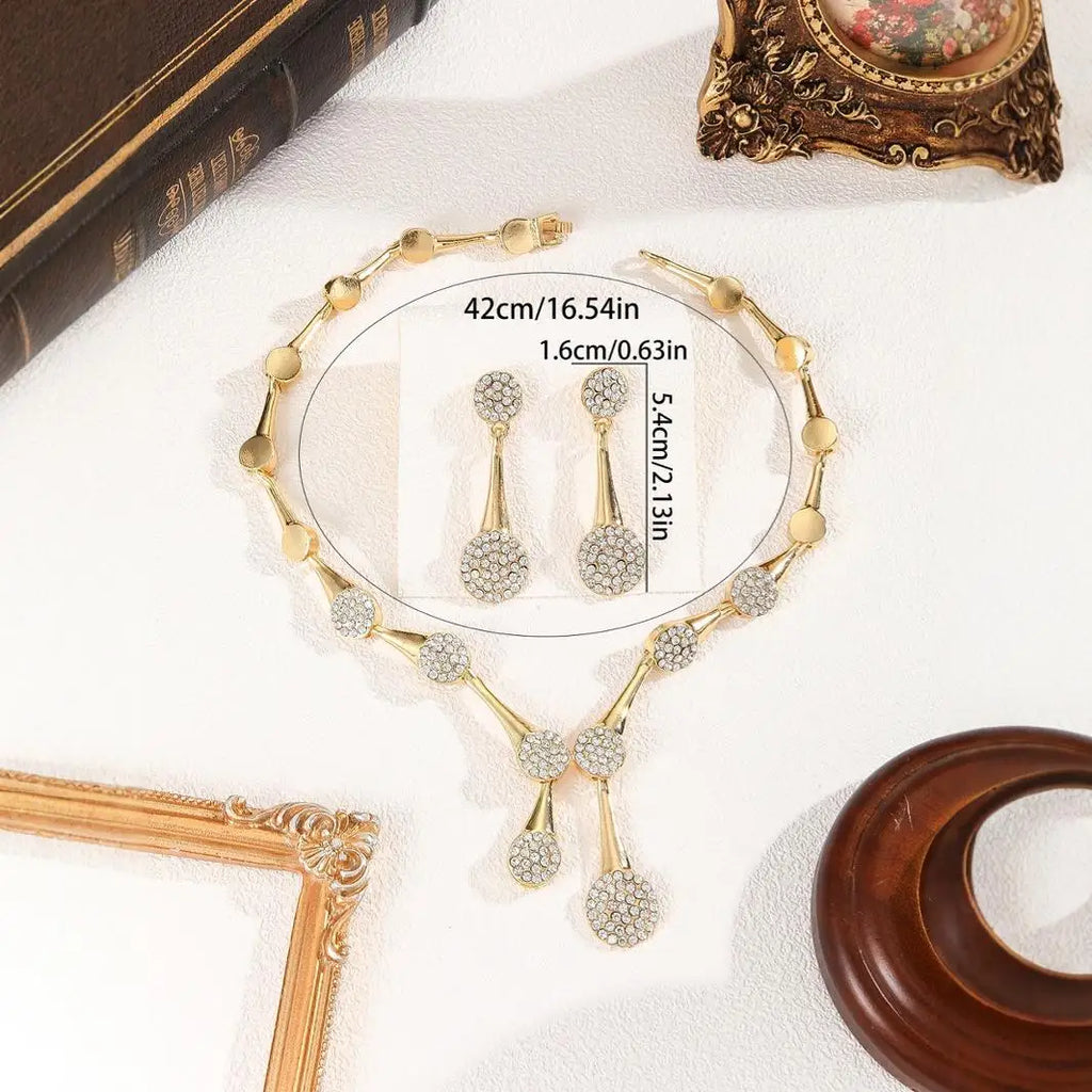 Necklace Earrings Exquisite Set Golden Quiet Elegant Bridal Banquet