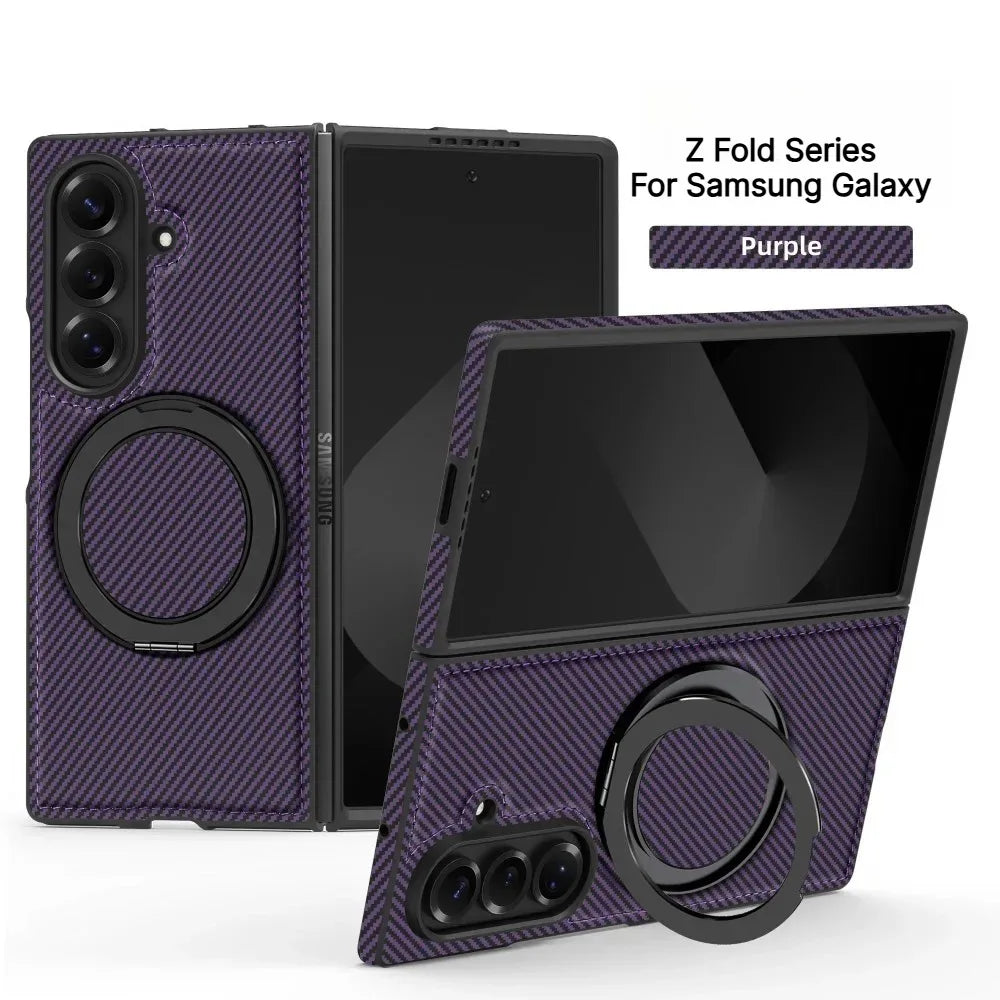 Business Carbon Fiber Texture Magnetic Case for Samsung Galaxy Z Fold 8 Ultra 7 6 5 4 for Magsafe Rotating Stand Protector Cover