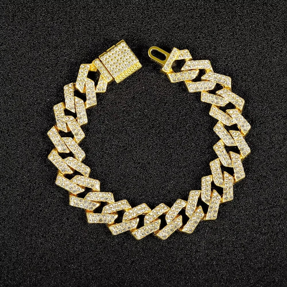 Men's Diamond Inlaid Cuban Chain Watch Set