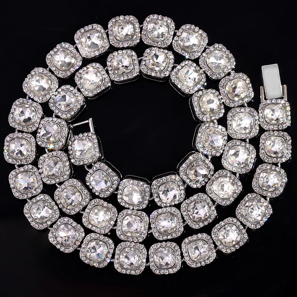 Paved Cuban Link Chain Tennis Necklace Women Men 13/14MM Prong Necklace