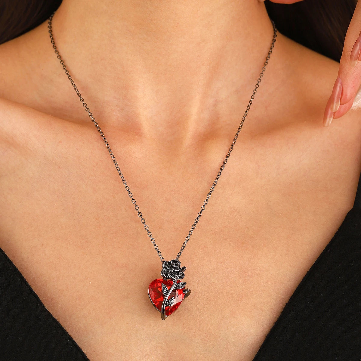Gothic Rose Red Love Necklace Women's