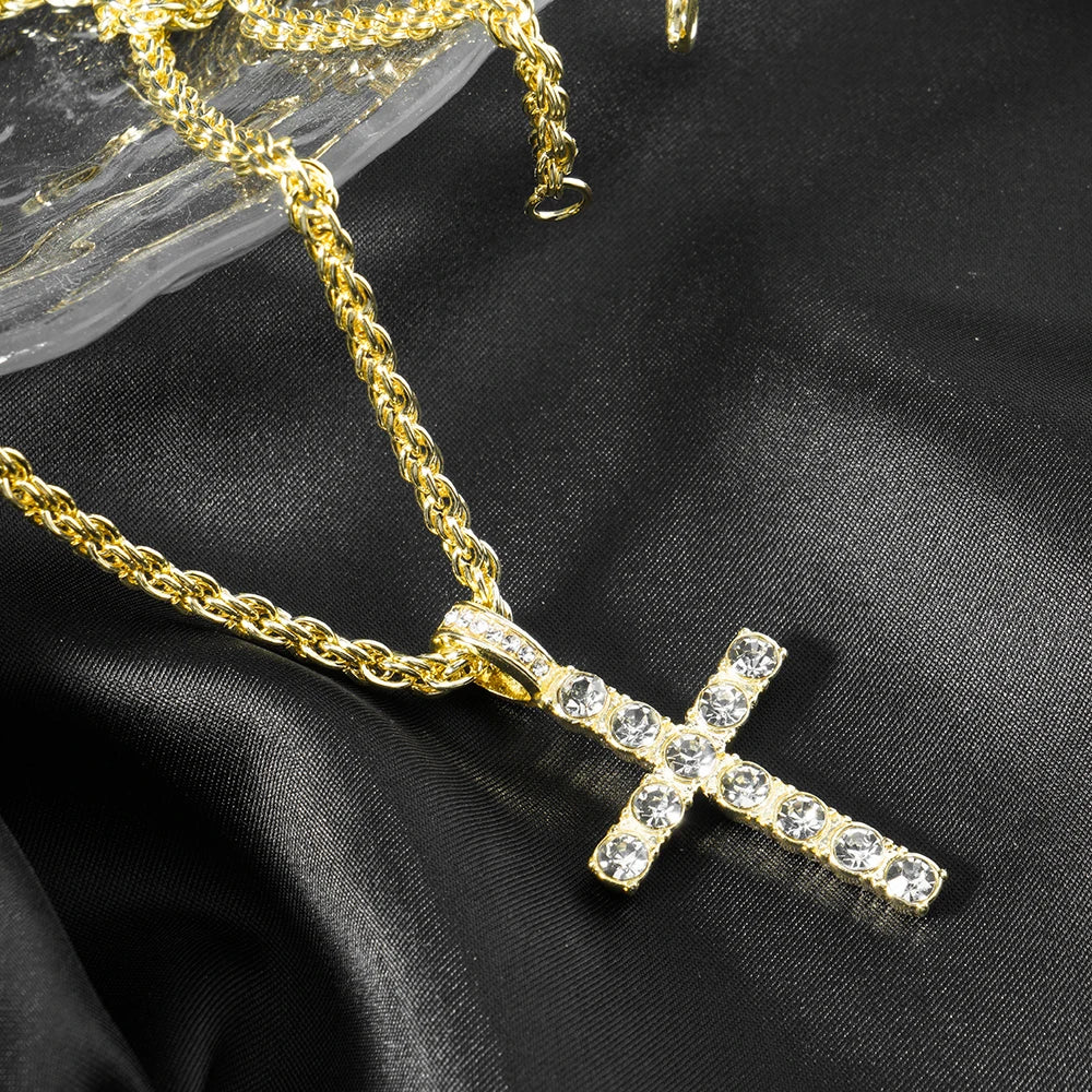 Cross Pendant Necklace with a 4mm Zircon Tennis Chain Men or Women Necklace