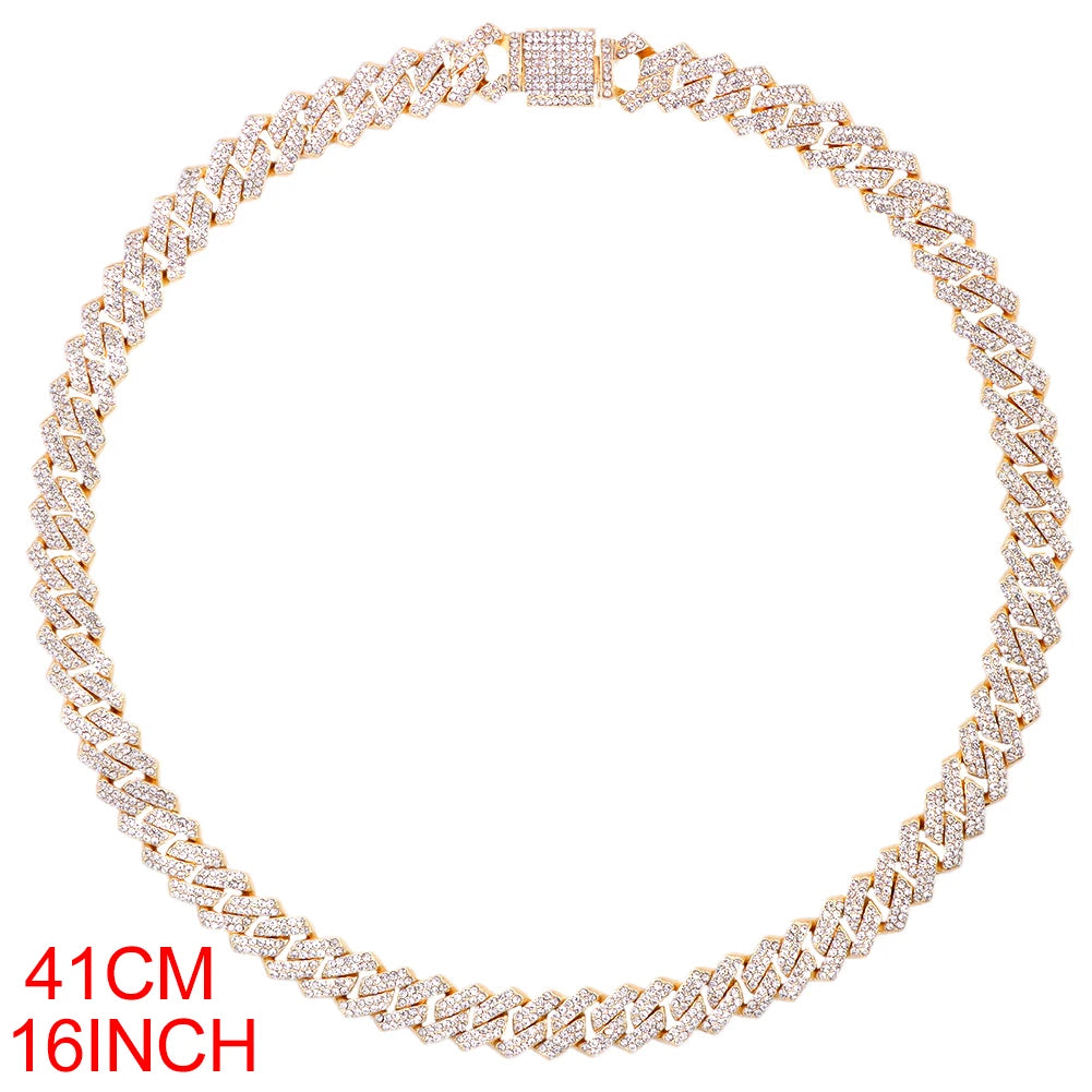 Miami Prong Cuban Link Chain Necklace for Women Gold or Silver2 Row Cuban Choker