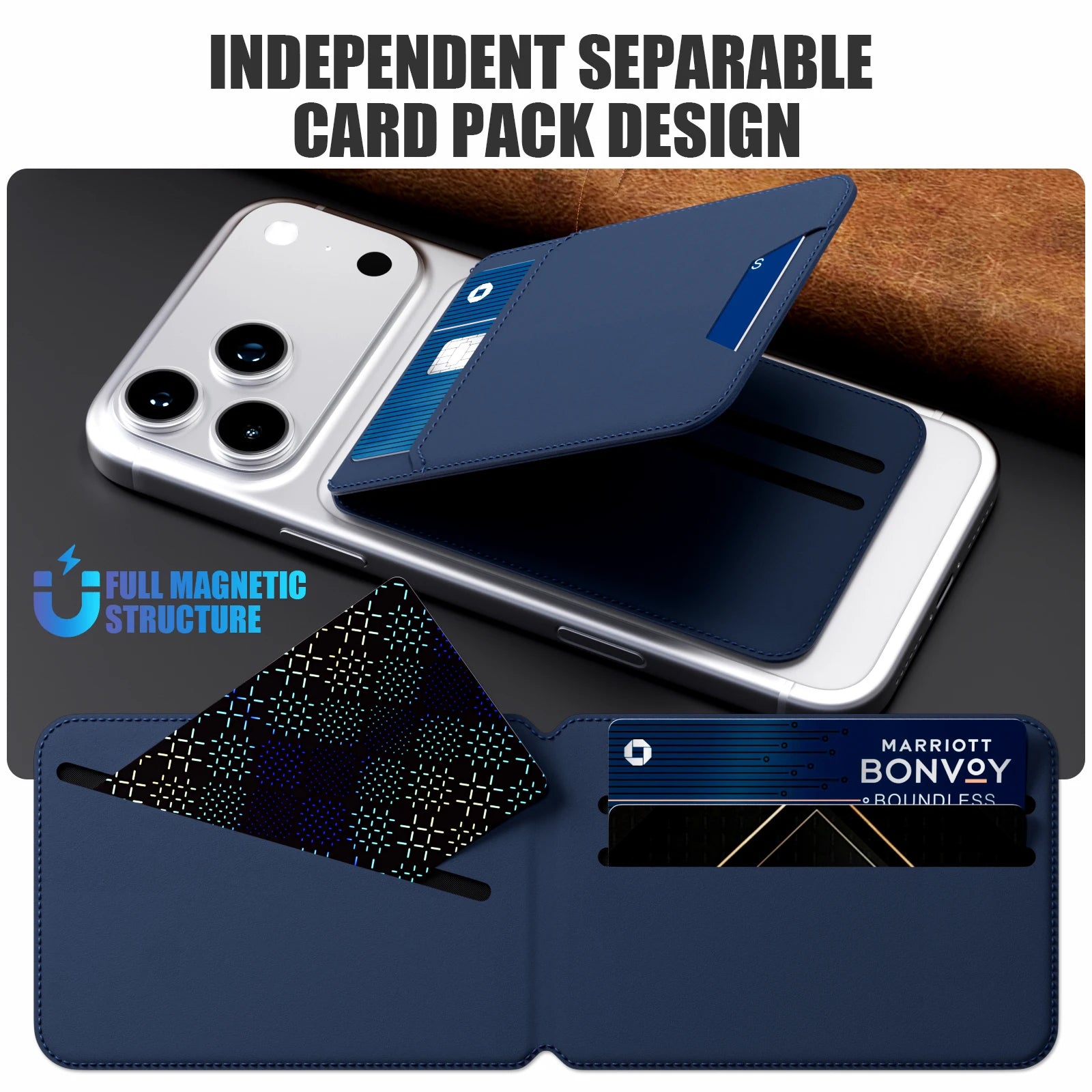 Wallet Case for Apple iPhone 17 16 15 14 13 Pro/Pro Max/Plus Series, 2 in 1 Strong Magnetic Detachable, Shockproof Phone Case Slim Leather Phone Stand