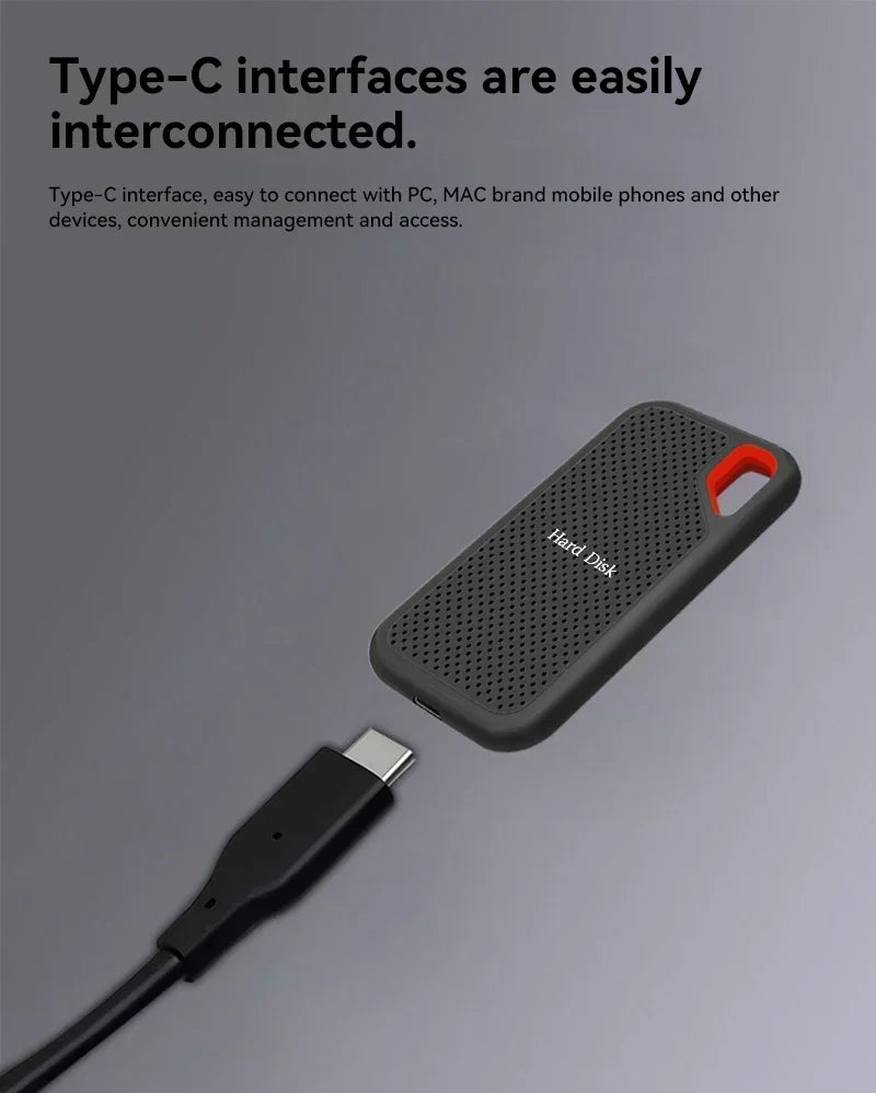 Huge Capacity Portable SSD 128TB High Speed External Hard Drive 1TB Hard Disk 2TB 4TB USB 3.1 Storage Device for Laptop/PC/Phone