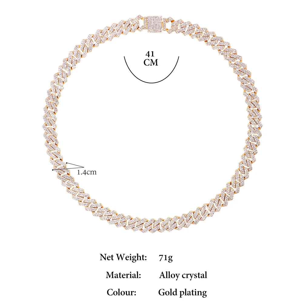 Miami Prong Cuban Link Chain Necklace for Women Gold or Silver2 Row Cuban Choker