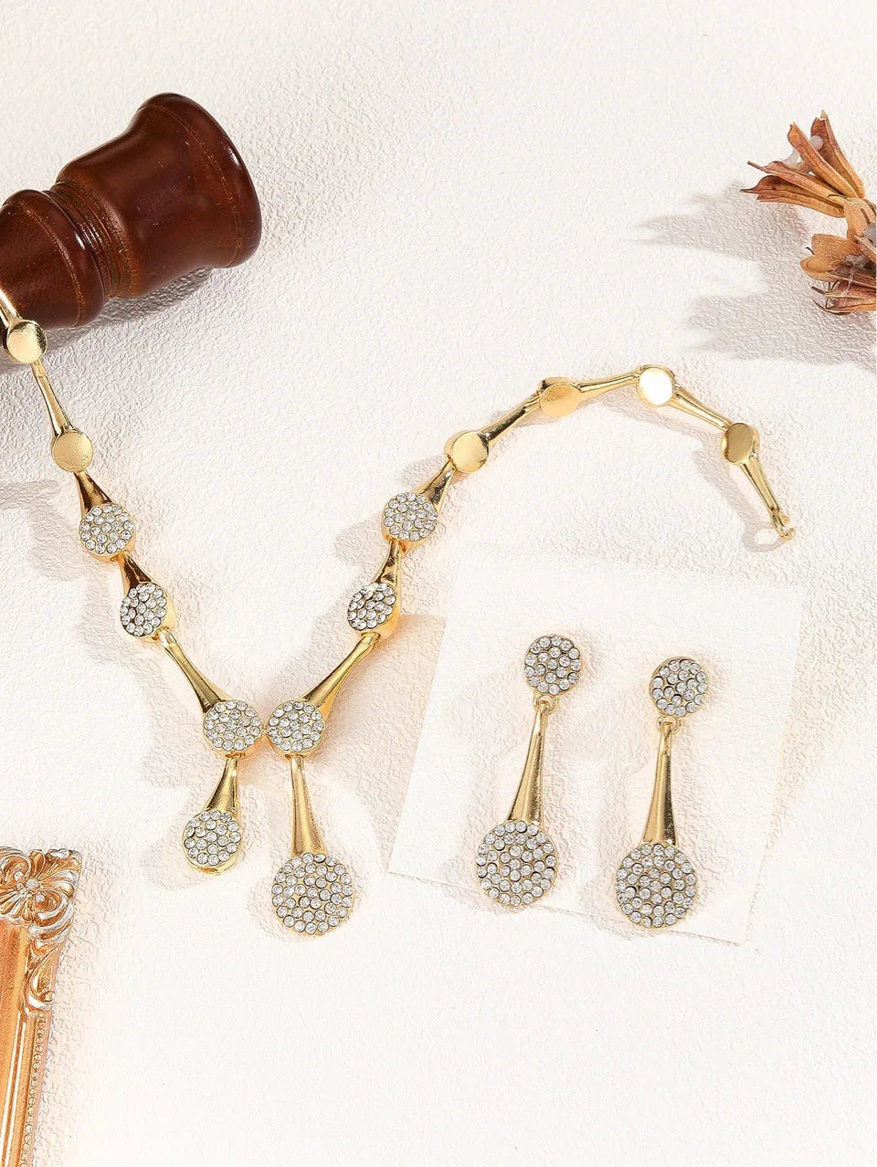 Necklace Earrings Exquisite Set Golden Quiet Elegant Bridal Banquet