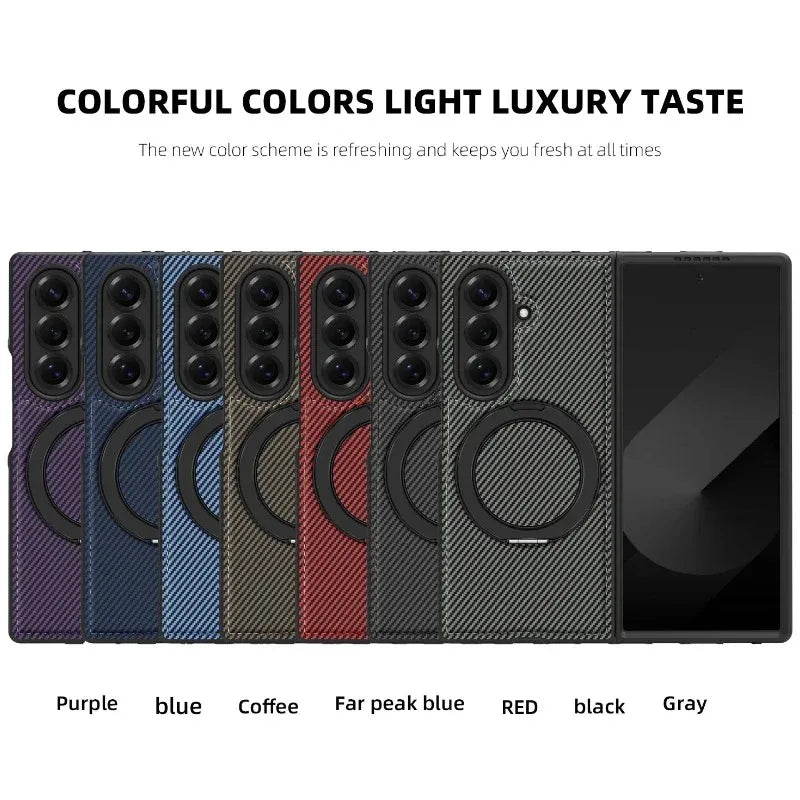 Business Carbon Fiber Texture Magnetic Case for Samsung Galaxy Z Fold 8 Ultra 7 6 5 4 for Magsafe Rotating Stand Protector Cover