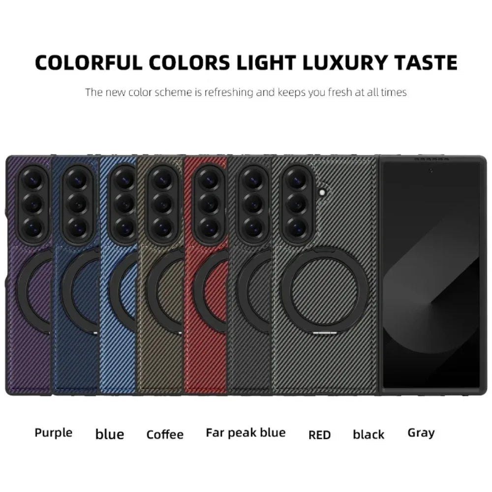 Business Carbon Fiber Texture Magnetic Case for Samsung Galaxy Z Fold 8 Ultra 7 6 5 4 for Magsafe Rotating Stand Protector Cover