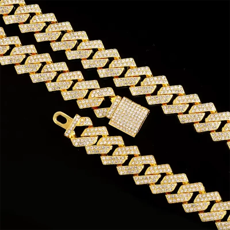 Men's Diamond Inlaid Cuban Chain Watch Set
