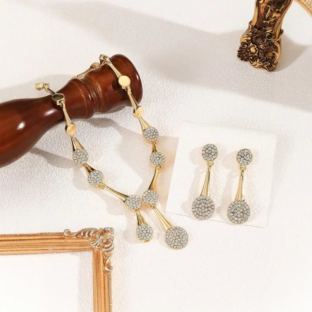Necklace Earrings Exquisite Set Golden Quiet Elegant Bridal Banquet