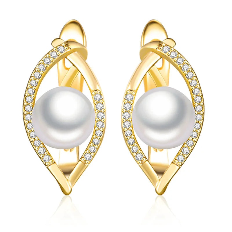 Natural Pearl and Diamond Stud Earrings