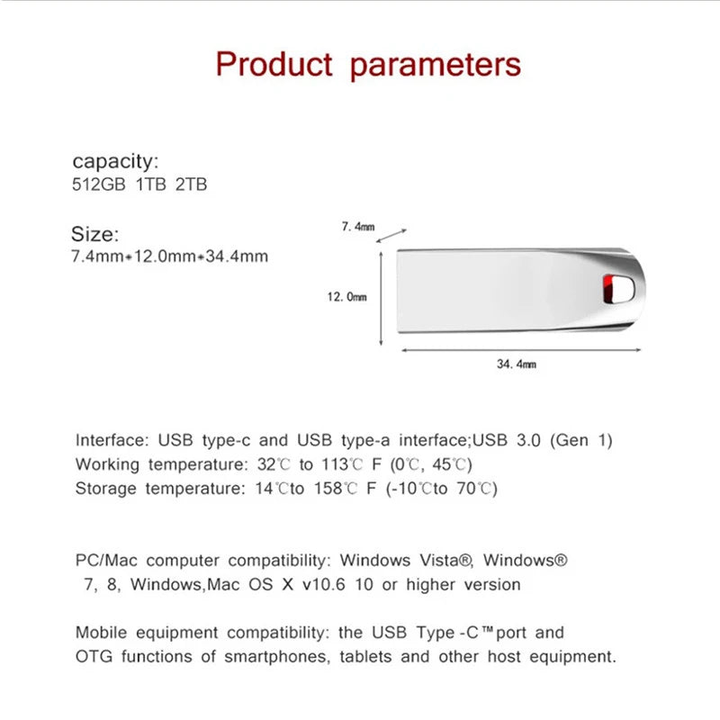 2TB Usb 3.0 Flash Drives High Speed Metal Pendrive 1TB 512GB 256GB Portable Usb Drive Waterproof Memoria Usb Flash Disk