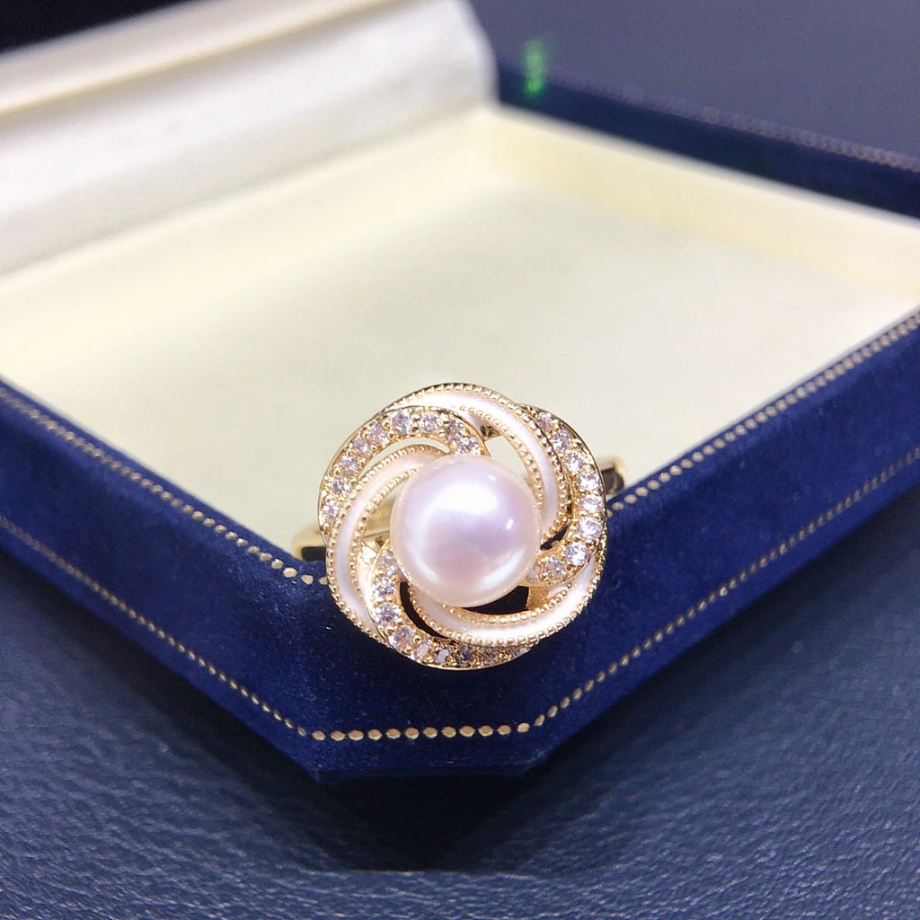 18k Gold and Freshwater Pearl Wedding Set with Bird's Nest Design