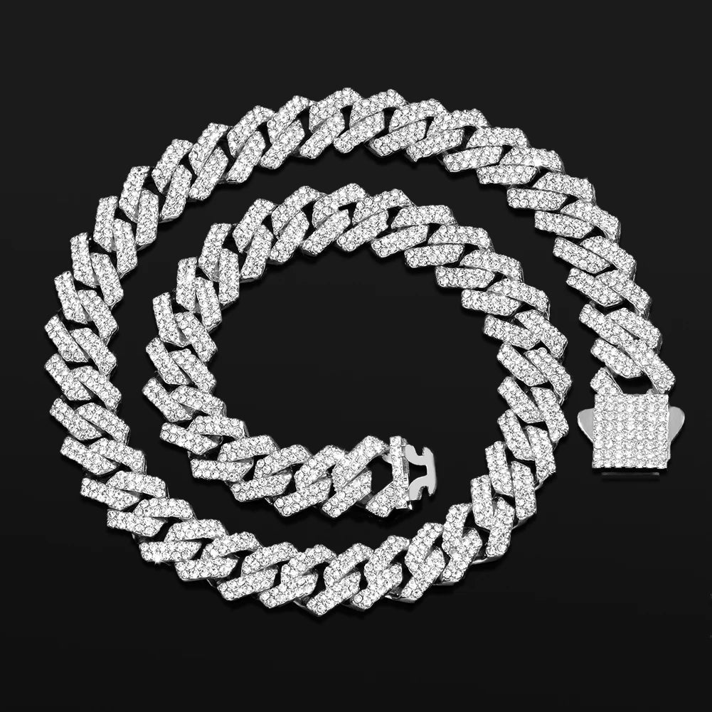 Cuban Link Chain 14MM Prong Diamond Cuban Chain Choker Necklaces for Women or Men