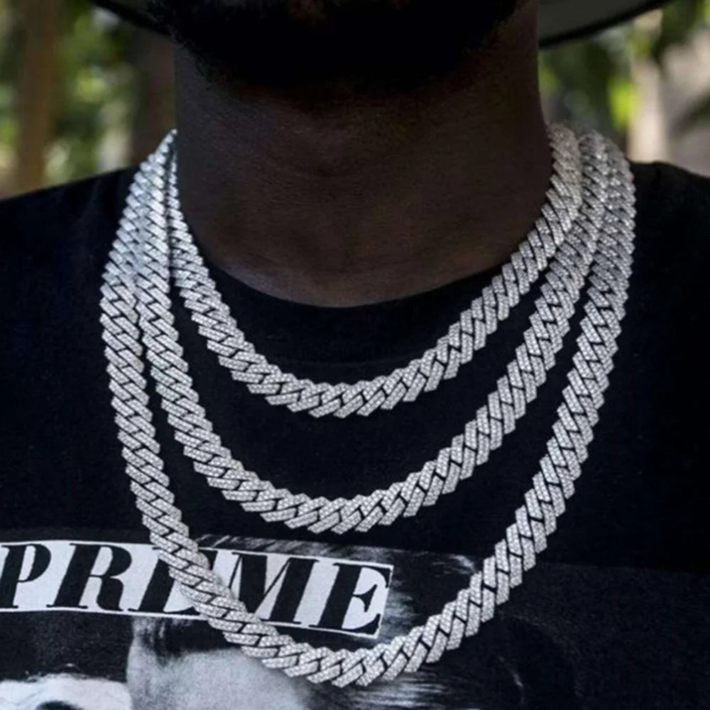 14MM Prong Cuban Link Paved Miami Rhombus Cuban Necklace