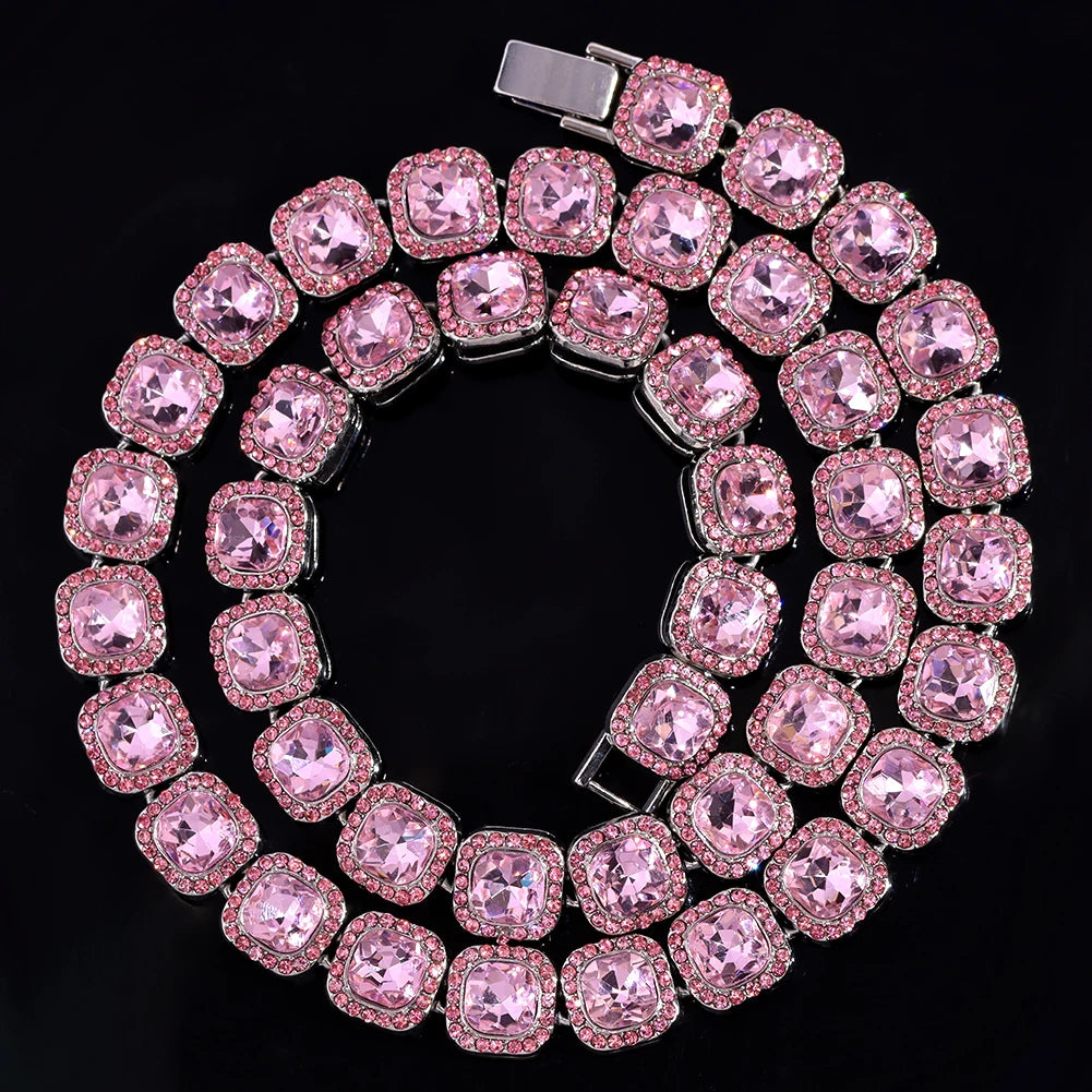Paved Cuban Link Chain Tennis Necklace Women Men 13/14MM Prong Necklace