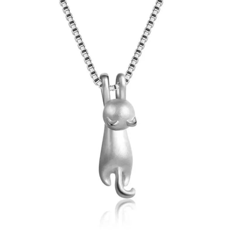 925 Sterling Silver Simple Animal Cute Kitty Clavicle Chain Pendant