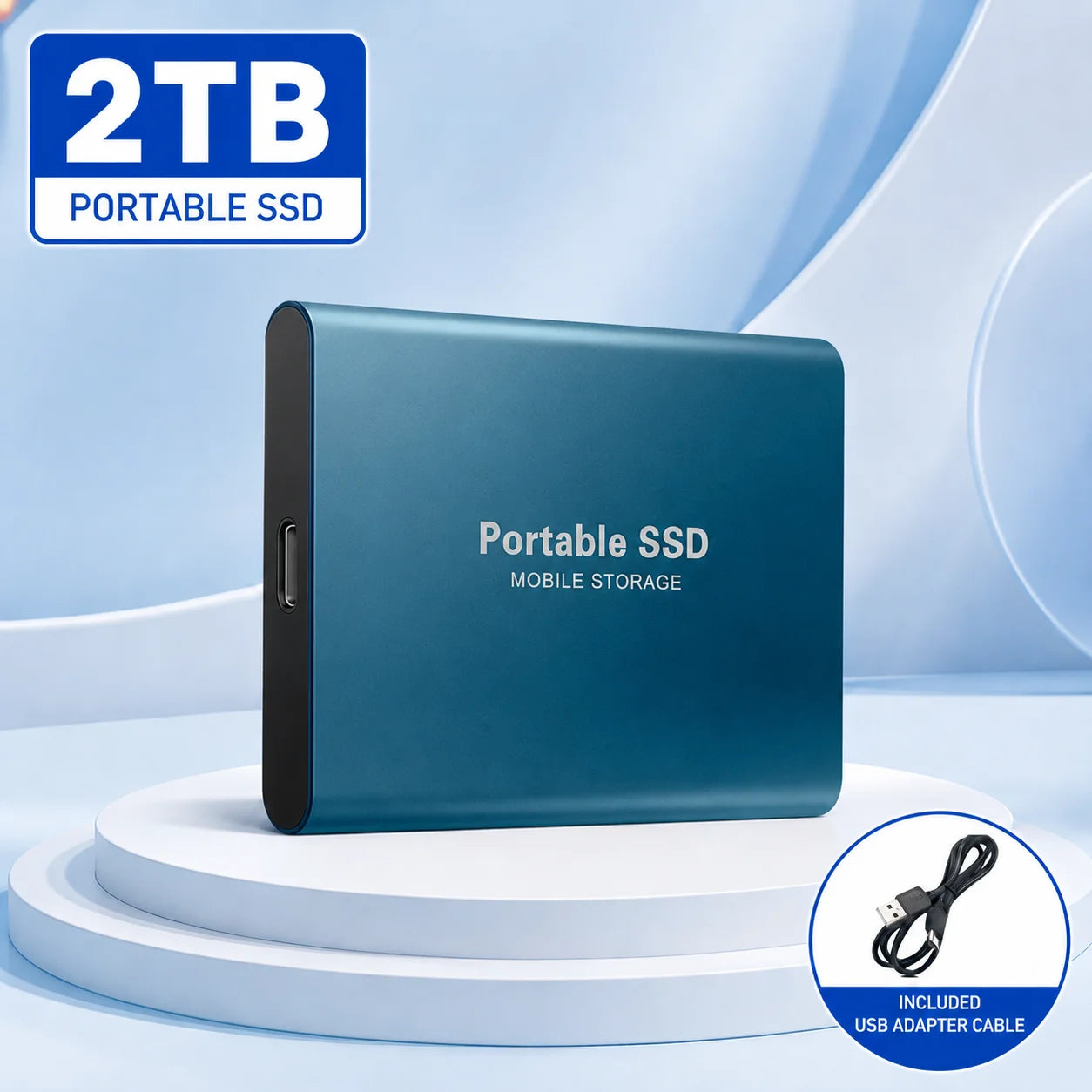 1TB External SSD Portable Hard Drive USB 3.0 Type-C Fast Storage Plug Play for Laptop Mac PC Student Daily Use