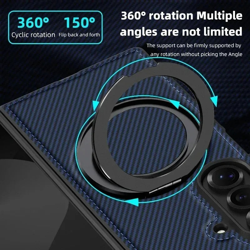 Business Carbon Fiber Texture Magnetic Case for Samsung Galaxy Z Fold 8 Ultra 7 6 5 4 for Magsafe Rotating Stand Protector Cover