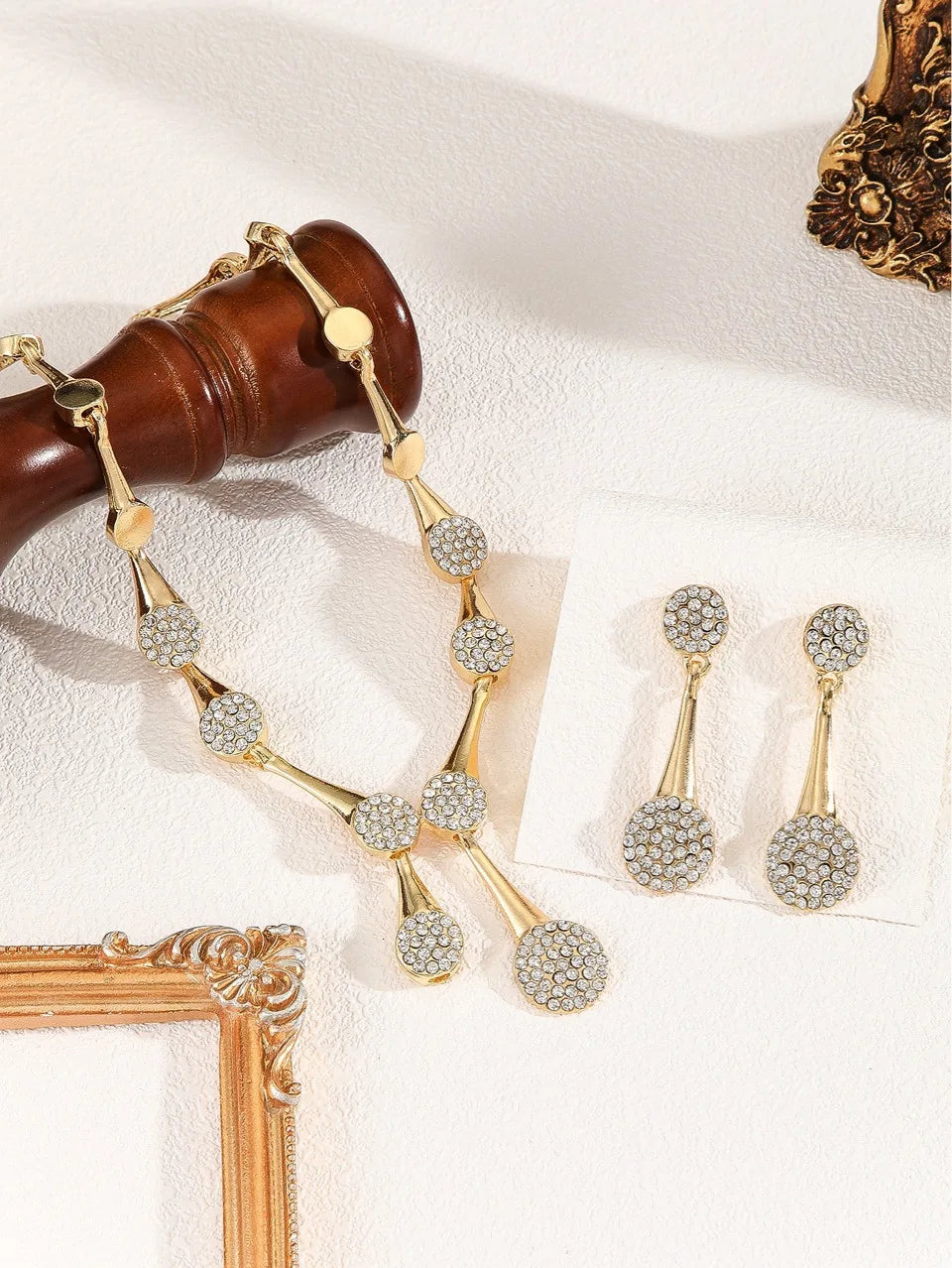 Necklace Earrings Exquisite Set Golden Quiet Elegant Bridal Banquet