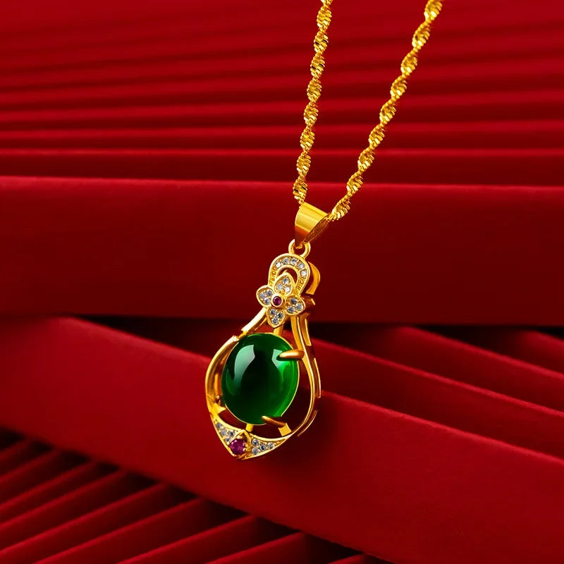 18k Gold Emerald Pendant Necklace