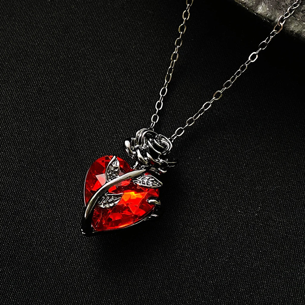Gothic Rose Red Love Necklace Women's
