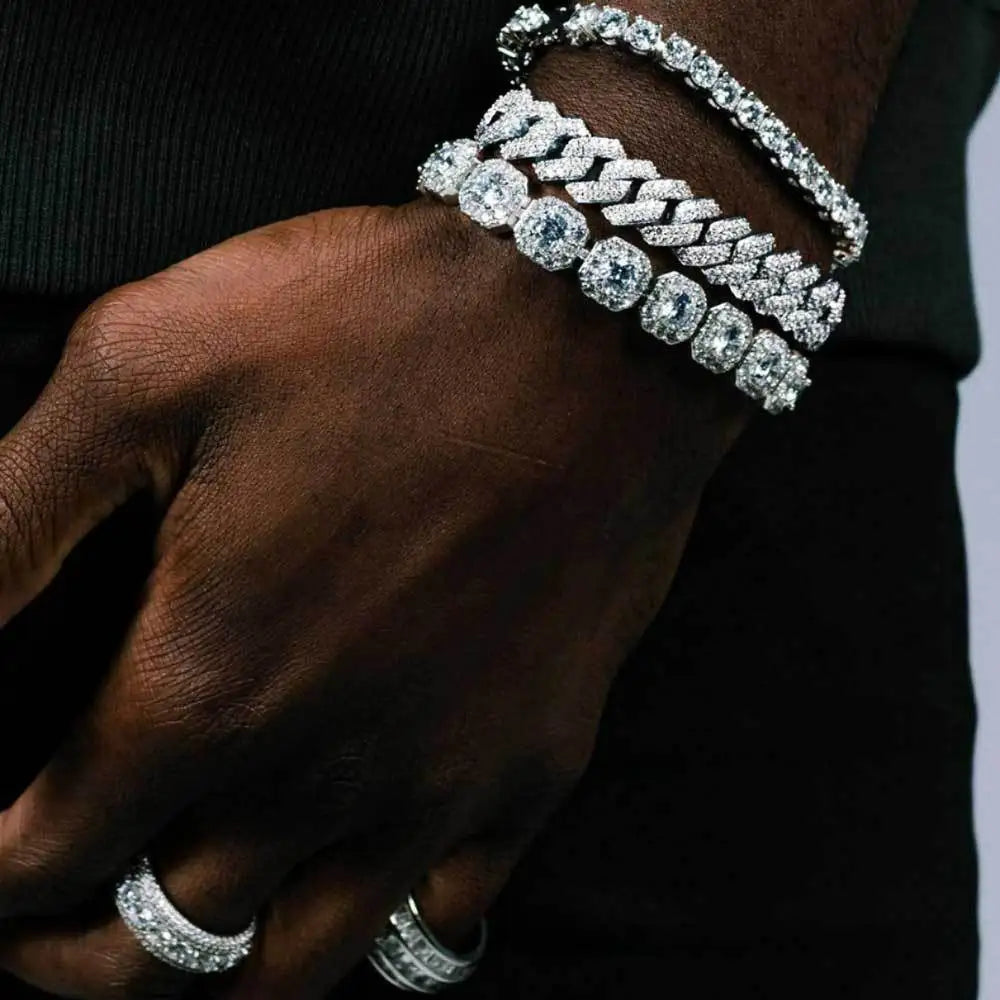 Paved Cuban Link Chain Tennis Necklace Women Men 13/14MM Prong Necklace