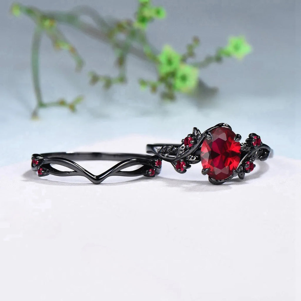 Charm Couple Rings Romantic Women Red Rhinestones Rings Set Trendy Men Stainless Steel Celtic Dragon Rings Wedding Band Jewelry