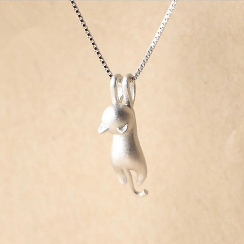 925 Sterling Silver Simple Animal Cute Kitty Clavicle Chain Pendant