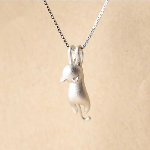925 Sterling Silver Simple Animal Cute Kitty Clavicle Chain Pendant