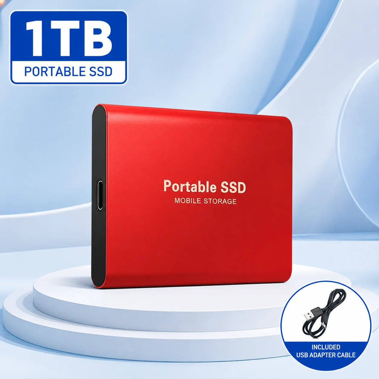 1TB External SSD Portable Hard Drive USB 3.0 Type-C Fast Storage Plug Play for Laptop Mac PC Student Daily Use