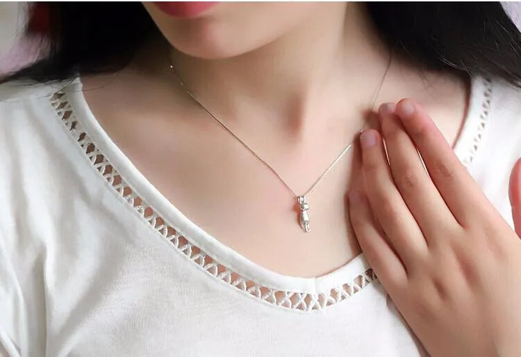 925 Sterling Silver Simple Animal Cute Kitty Clavicle Chain Pendant