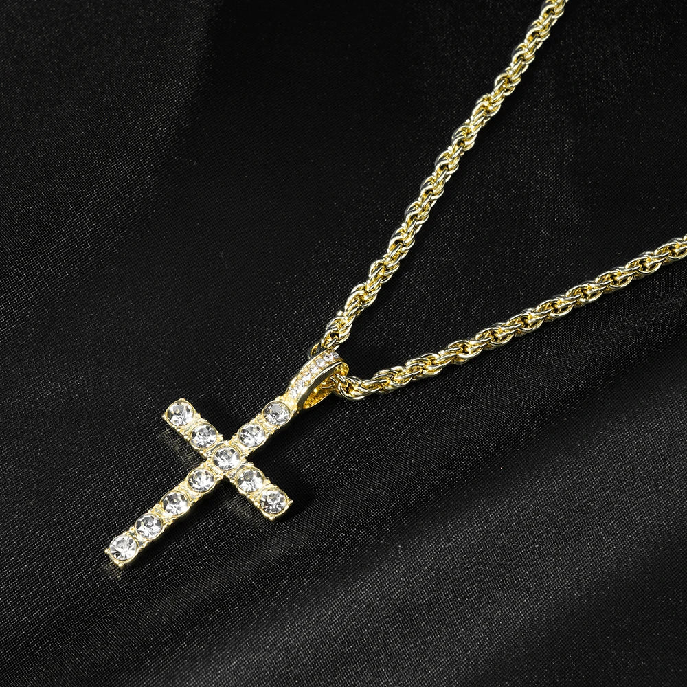 Cross Pendant Necklace with a 4mm Zircon Tennis Chain Men or Women Necklace