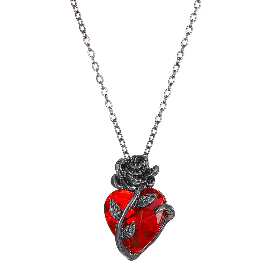 Gothic Rose Red Love Necklace Women's