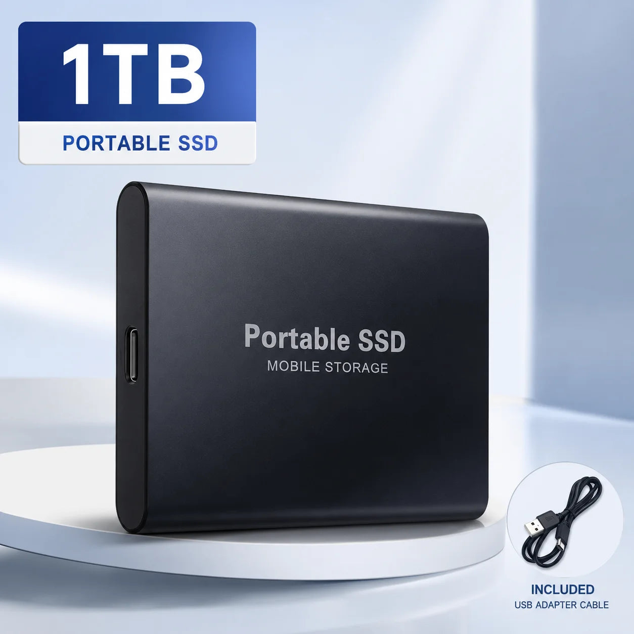 1TB External SSD Portable Hard Drive USB 3.0 Type-C Fast Storage Plug Play for Laptop Mac PC Student Daily Use