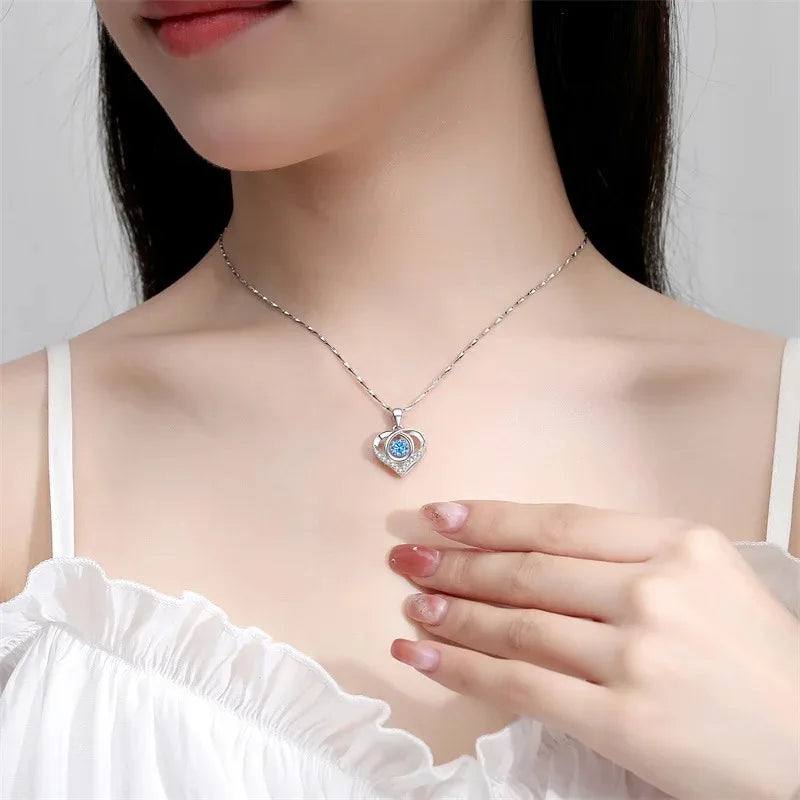 925 Sterling Silver Heart Shaped Necklace Bracelet Set for Women Vintage Crystal Bracelets